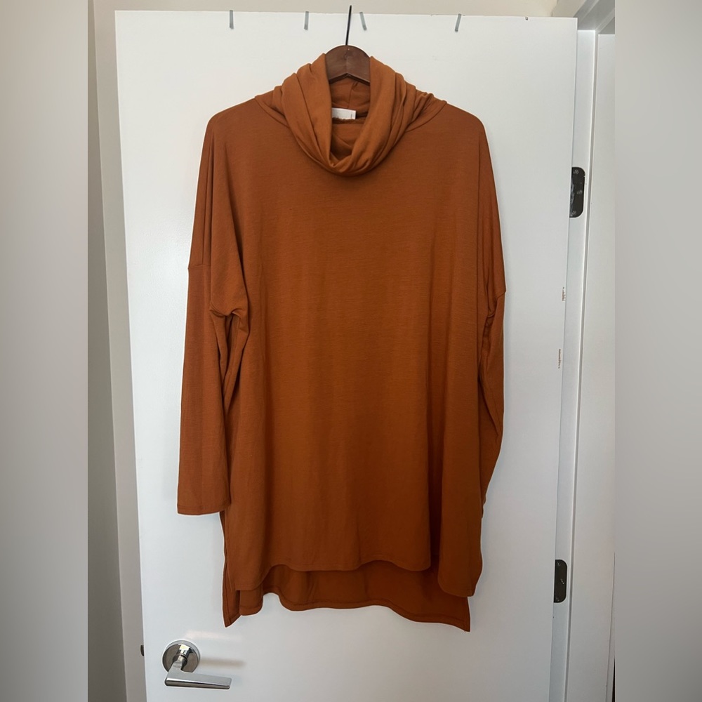 Zenana Rust Cowl Neck Light Tunic Top